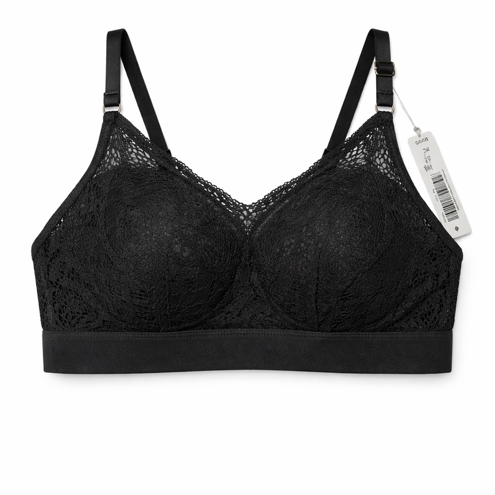 Soma Black Lace Mixed Media Wireless Bralette Bra Size XL NWT